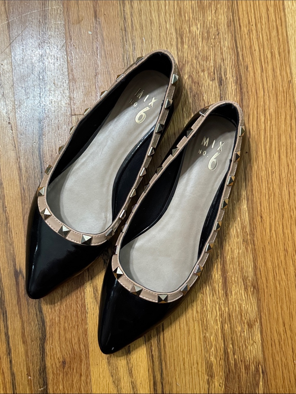 Mix No. 6 Black and Nude Pyramid-Stud Pointed Flats